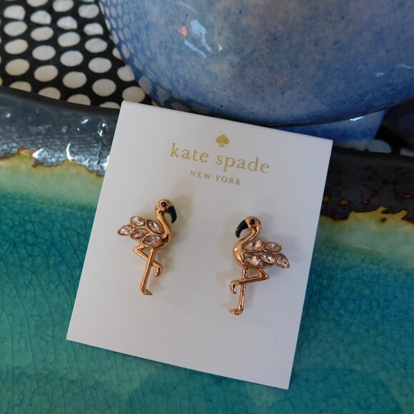 New kate spade NY Bird’s the Word rose gold, pink glass stone flamingo earrings - Picture 16 of 16